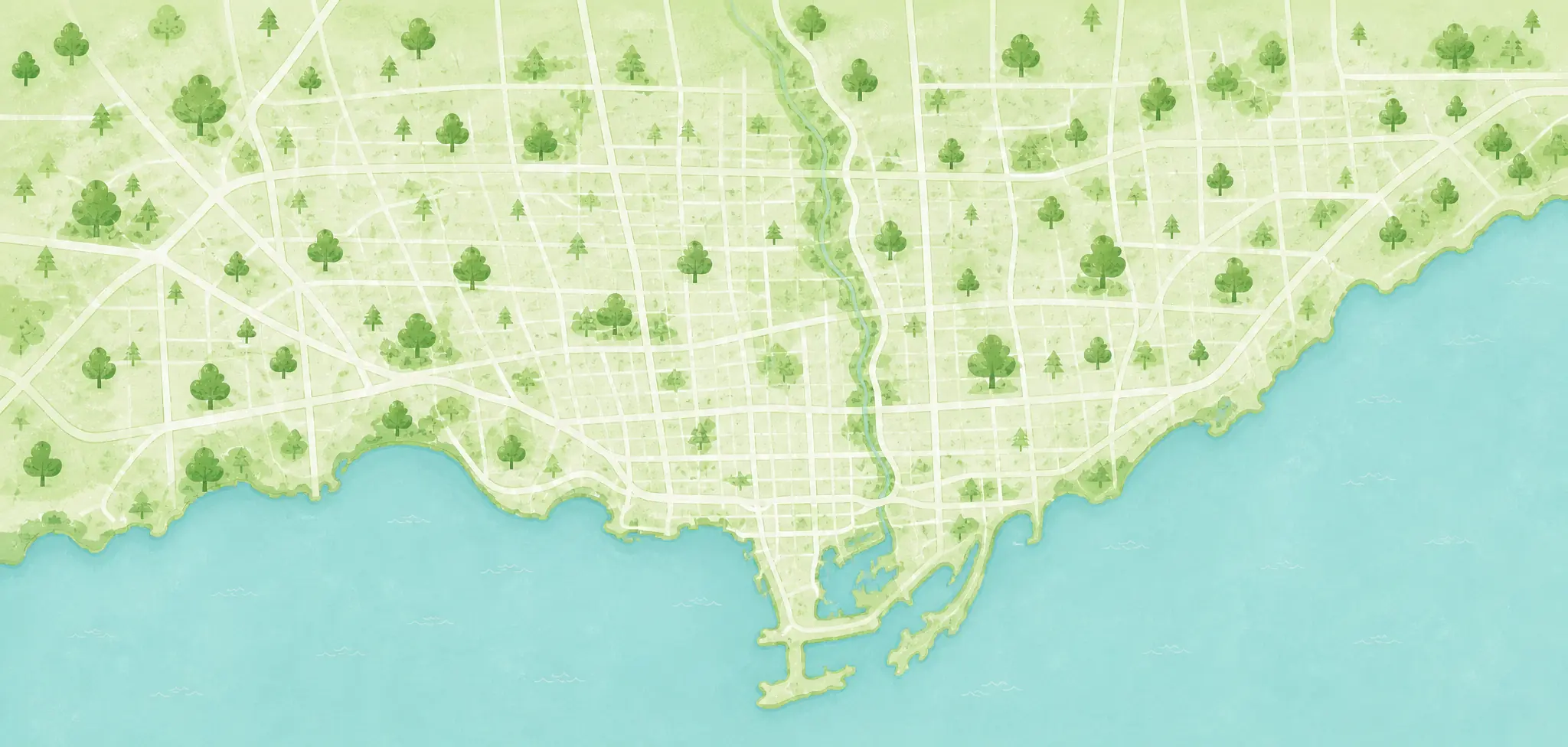 Illustrated map of Toronto along Lake Ontario